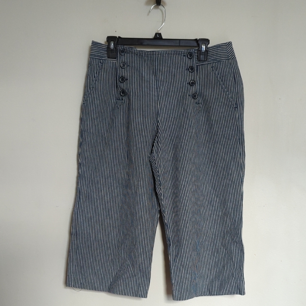 New Directions wide leg cropped sailor jeans railroad stripe cotton size 14P